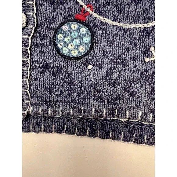 Vintage Christmas Cardigan‎ Blue Sweater Vest Ornaments Balls - Picture 7 of 7